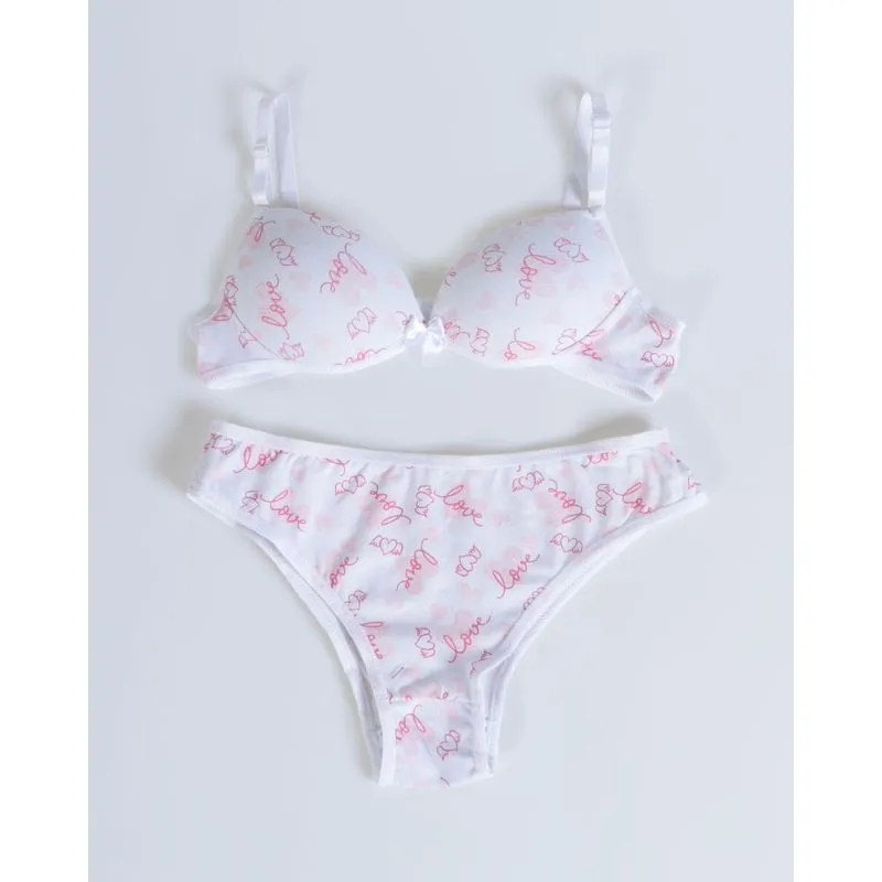 Conjunto Lingerie Juvenil Corações Branco 14