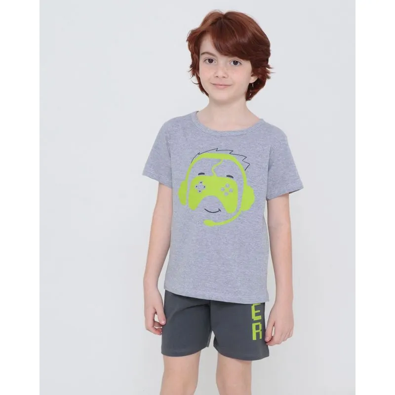 Pijama Infantil Estampa Game Cinza 10