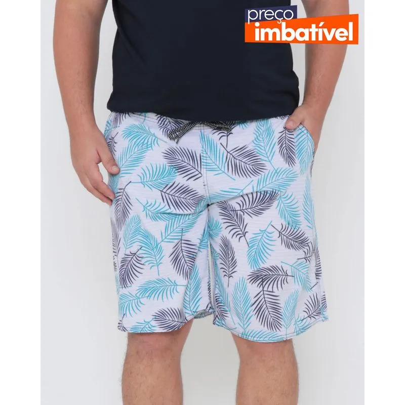 Bermuda Plus Size Surf Estampa Floral Mescla Cinza G4