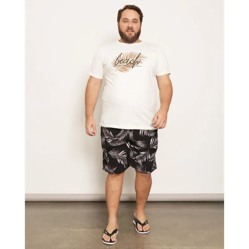 Bermuda Plus Size Masculina Reta Surf Estampa Folhagens Preta G4