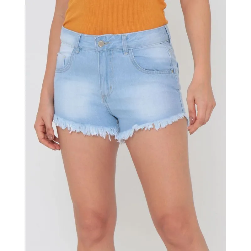 Short Jeans Básico Barra Desfiada Denim Azul Claro 40