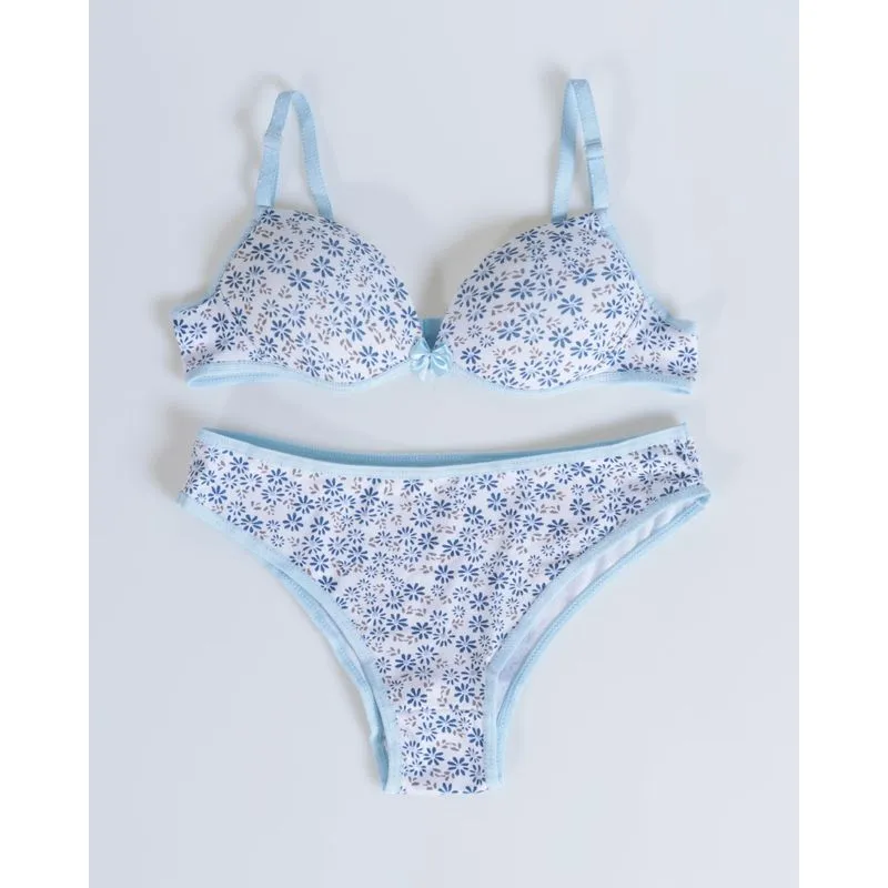 Conjunto Lingerie Juvenil Floral Azul Claro 16