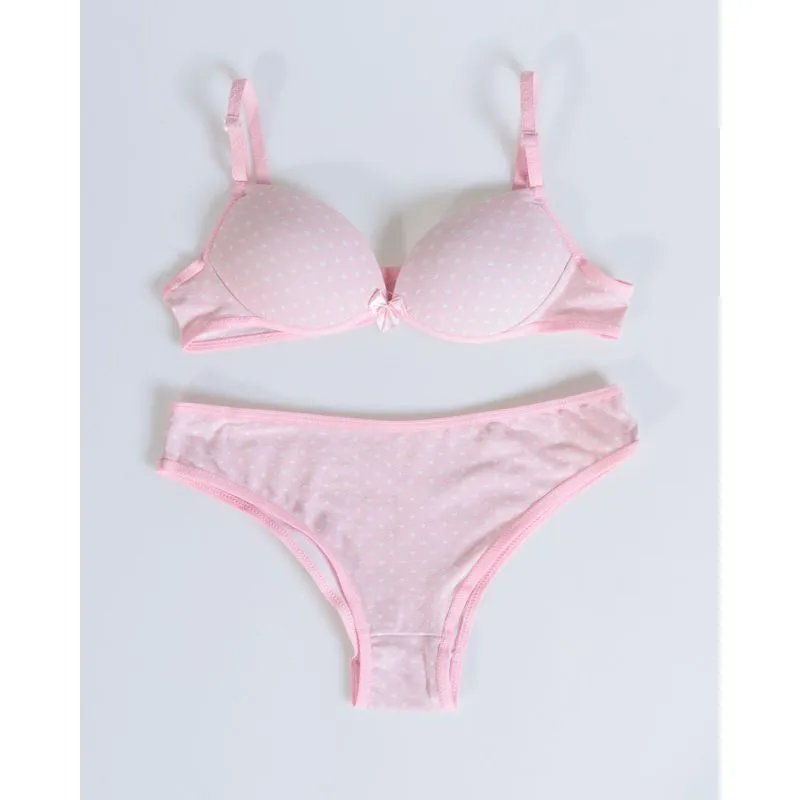 Conjunto Lingerie Juvenil Poá Rosa Claro 16