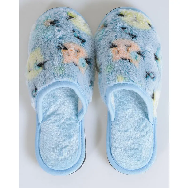 Pantufa Infantil Pelúcia Estampada Gatinhos Azul 30/31