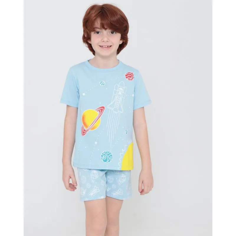 Pijama Infantil Curto Estampado Espaço Azul 4