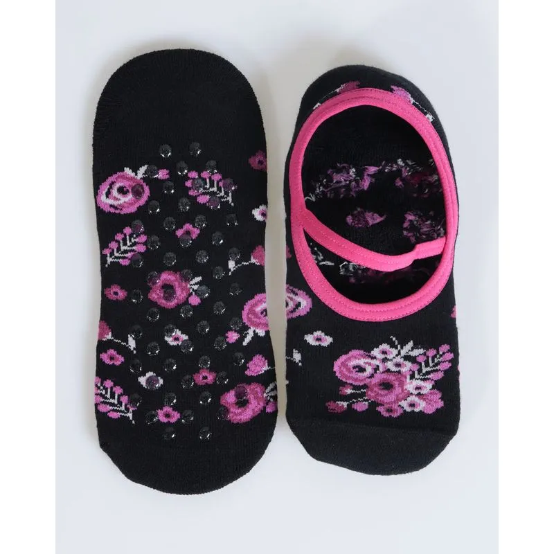 Meia Sapatilha Feminina Antiderrapante Floral Preta 34 A 39