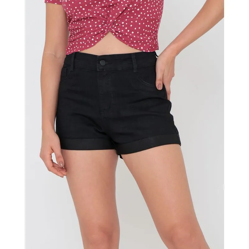 Short Jeans Básico Barra Dobrada Preto 36