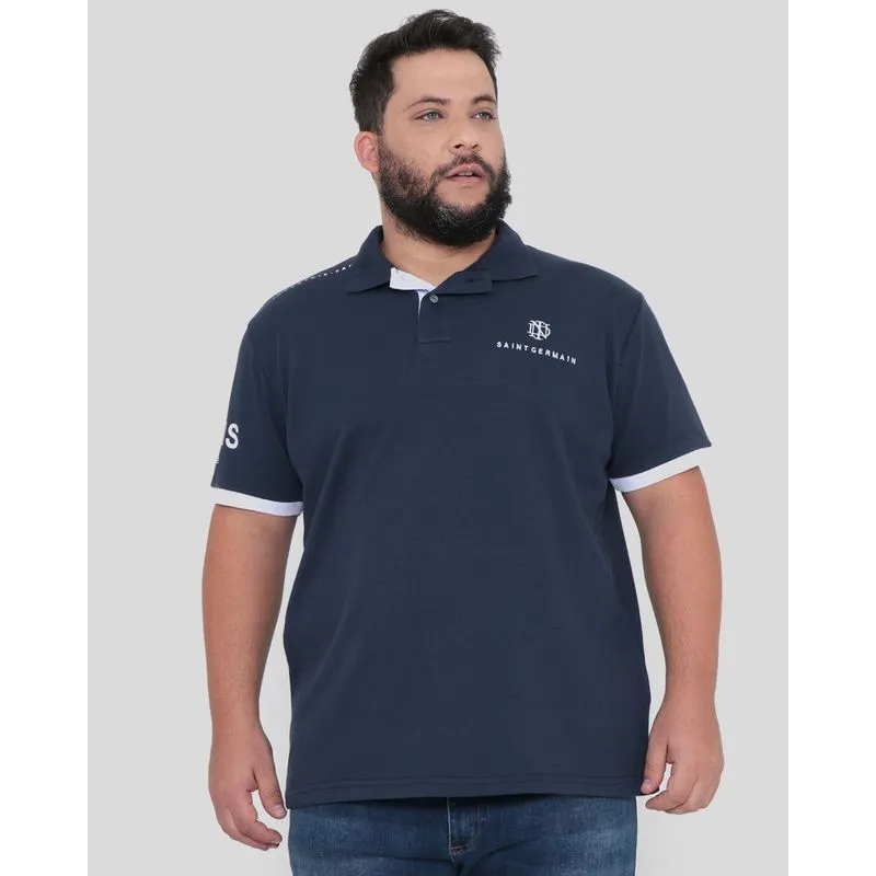 Polo Piquet Plus Size Azul Marinho G3