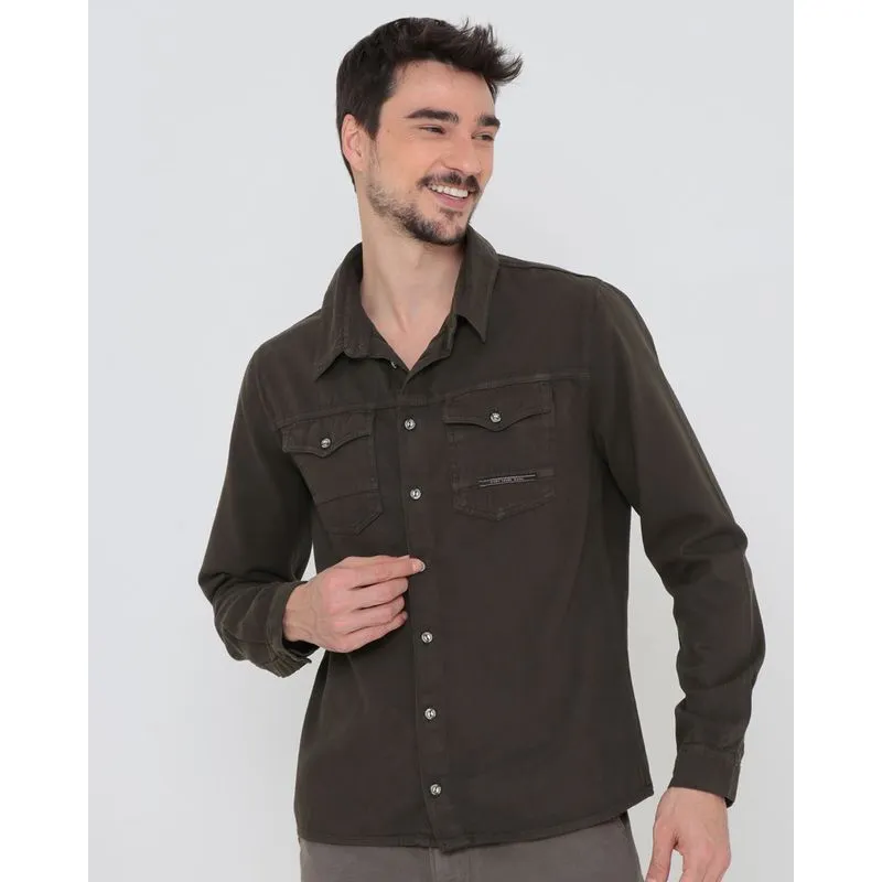 Camisa Masculina Sarja Militar Verde P