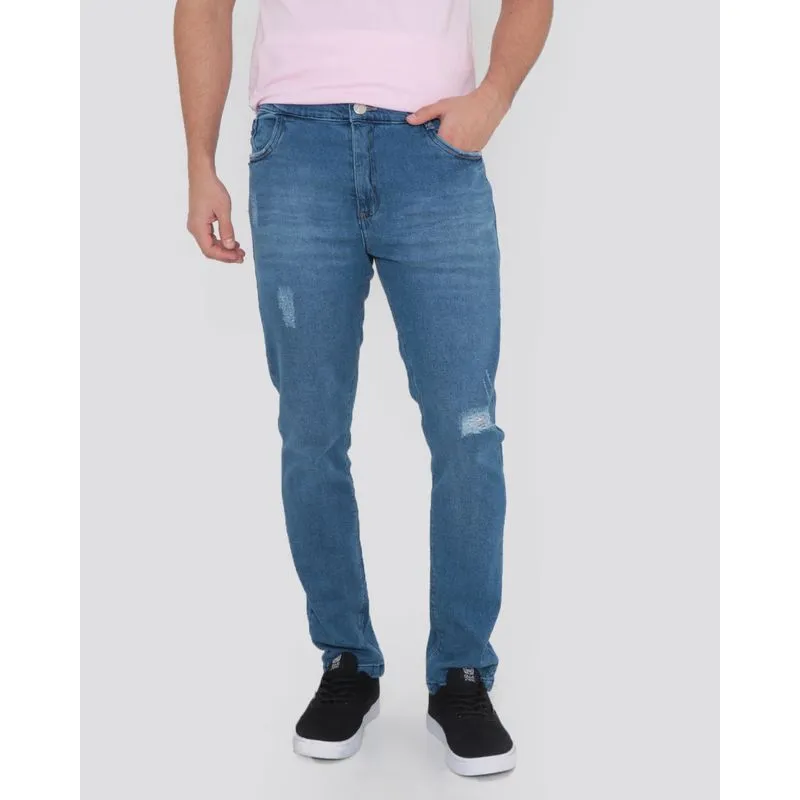 Calça Jeans Masculina Slim Destroyed Azul 38