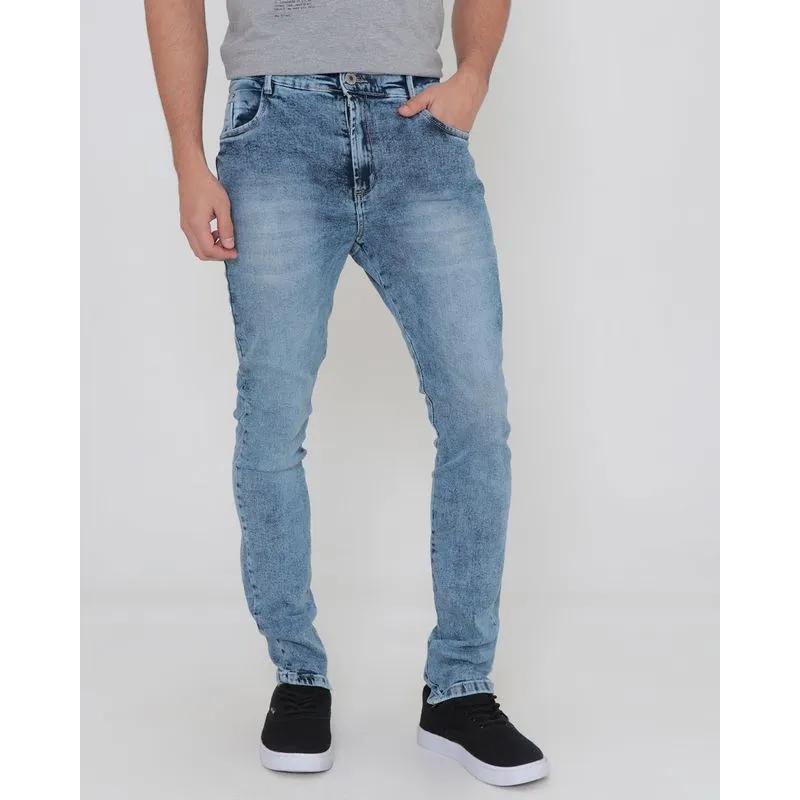 Calça Jeans Masculina Marmorizada Skinny Azul Claro 36