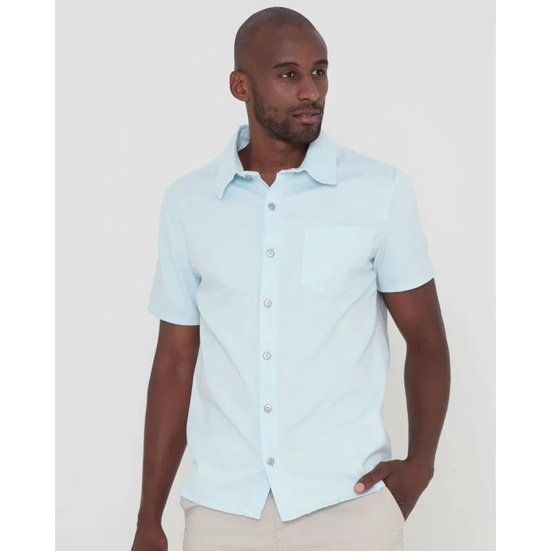 Camisa Sarja Masculina Bolso Único Azul Claro GG