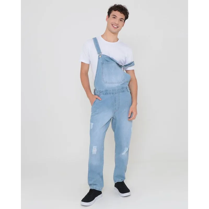 Macacão Jeans Masculino Azul Claro GG