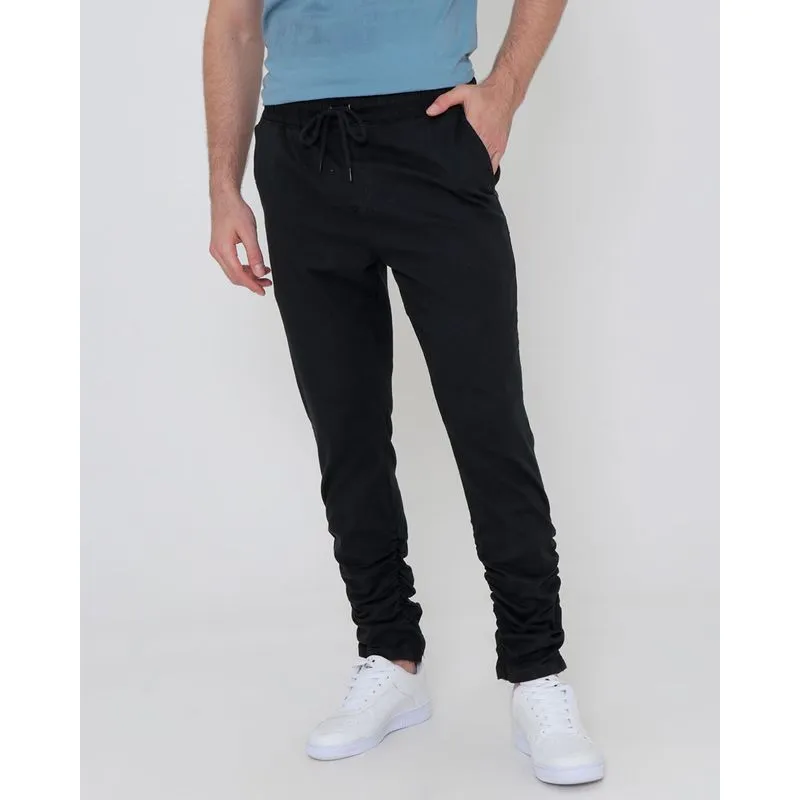 Calça Masculina Sarja Com Drapeado Preta 40