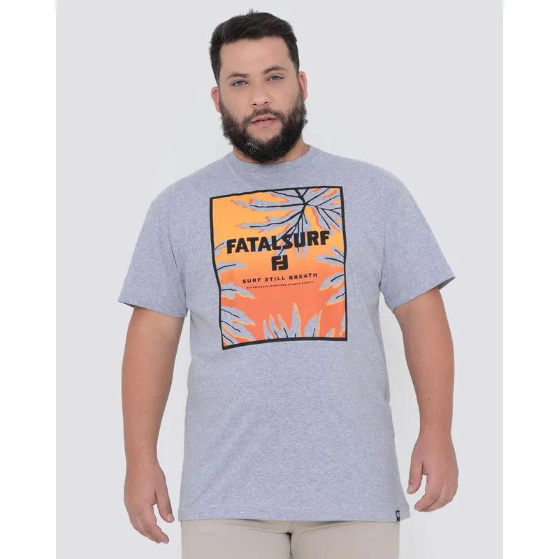 Camiseta Plus Size Estampa Fatal Surf Mescla Cinza G3