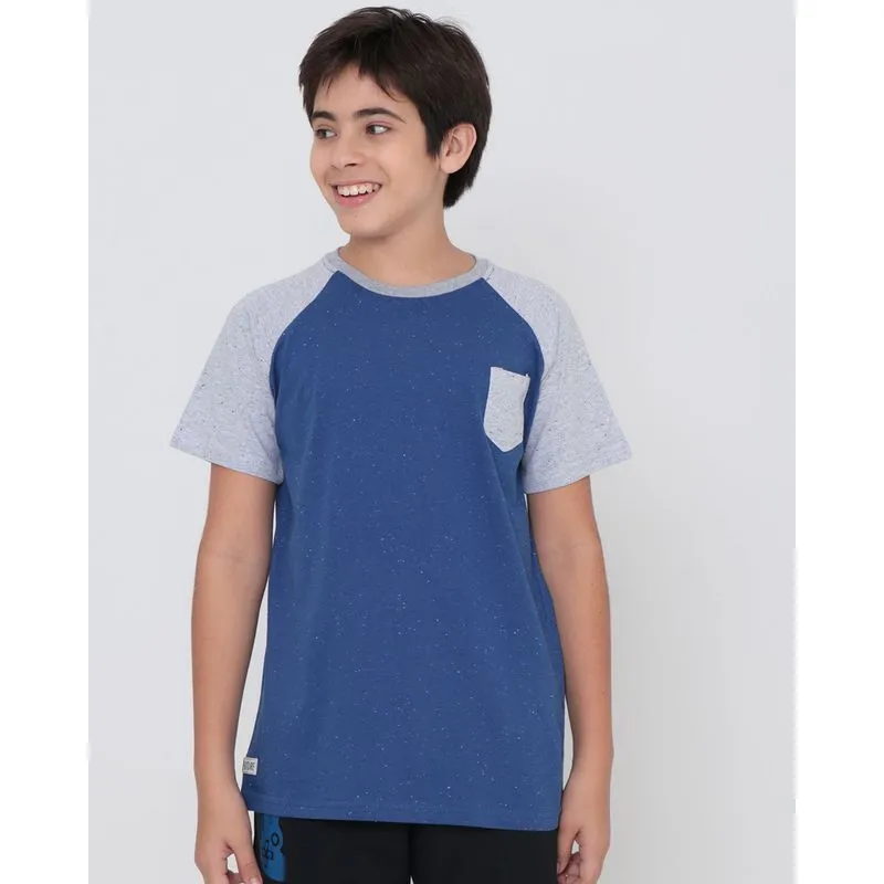 Camiseta Juvenil Manga Curta Botonê Azul 16