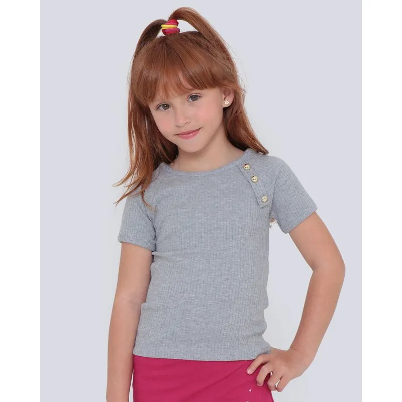 Blusa Infantil Malha Botões Dourados Cinza Claro 6