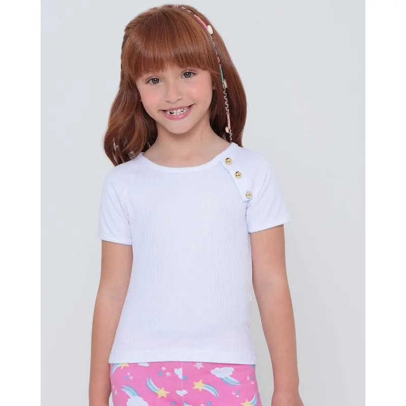 Blusa Infantil Malha Botões Dourados Branca 6