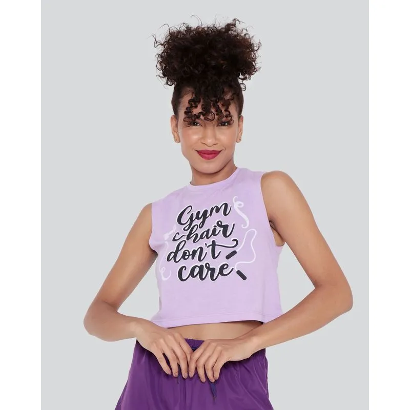 Regata Fitness Feminina Cropped Estampada Lilás GG