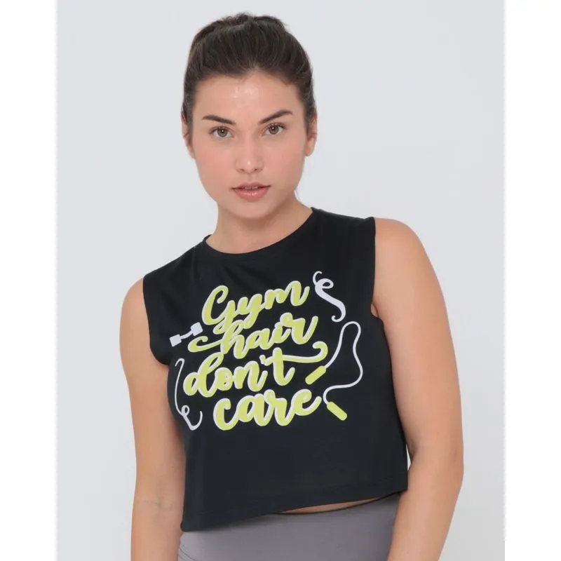 Regata Feminina Fitness Cropped Estampada Preta G
