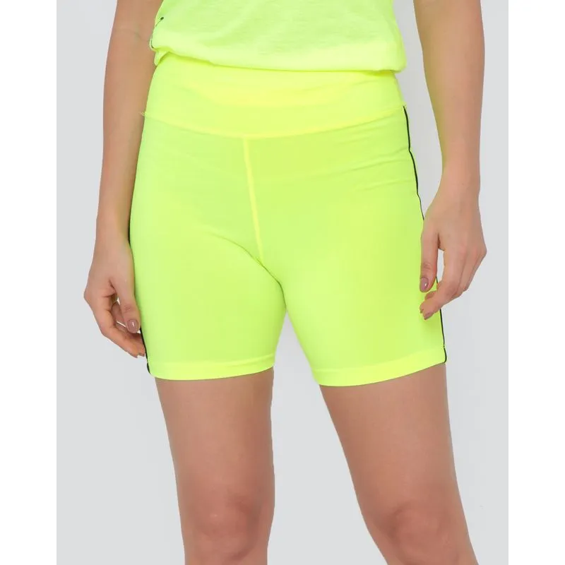 Short Fitness Cintura Alta Detalhe Neon Amarela P