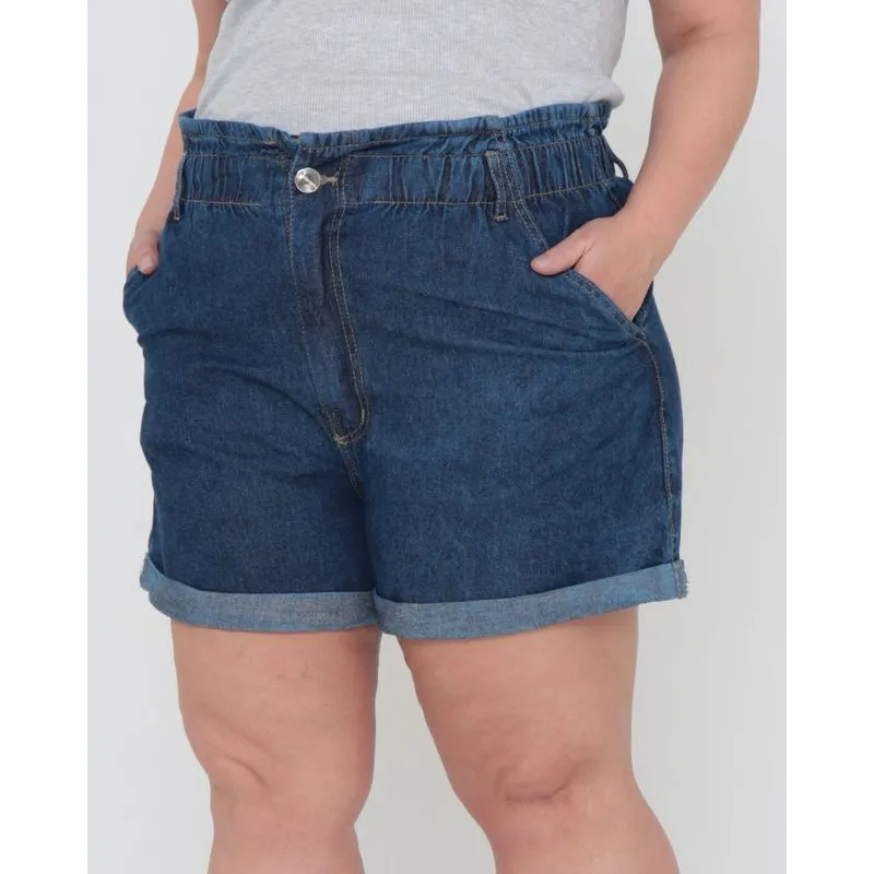 Short Jeans Plus Size Clochard Azul Escuro 48