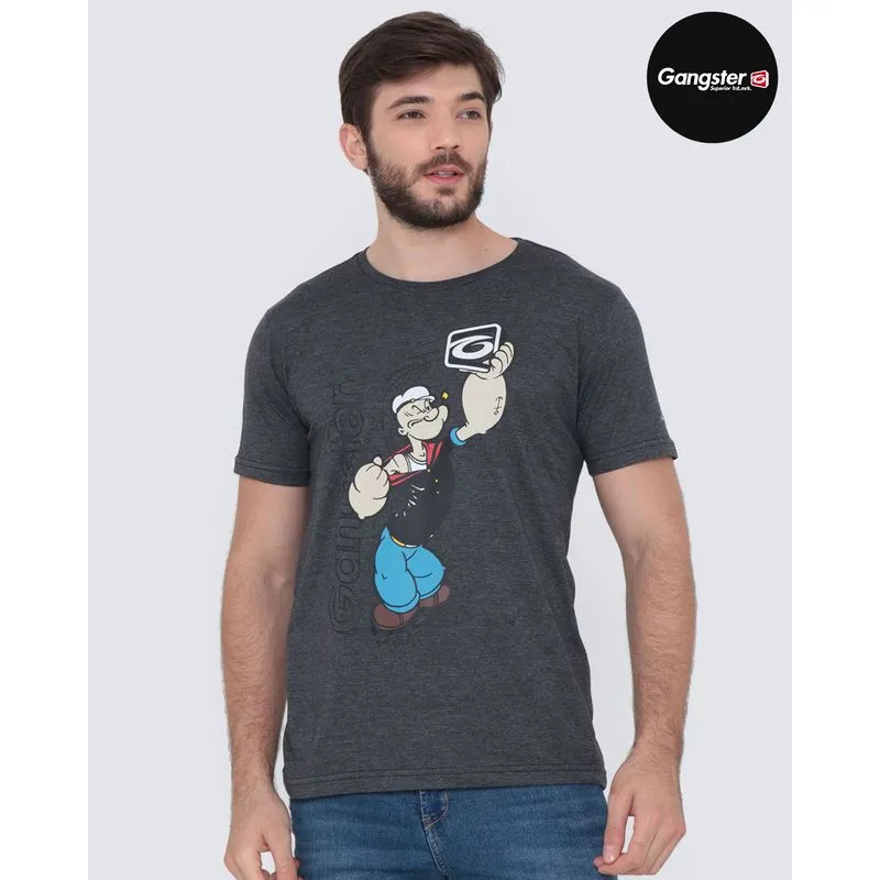 Camiseta Masculina Estampa Popeye Mescla Cinza Escuro M