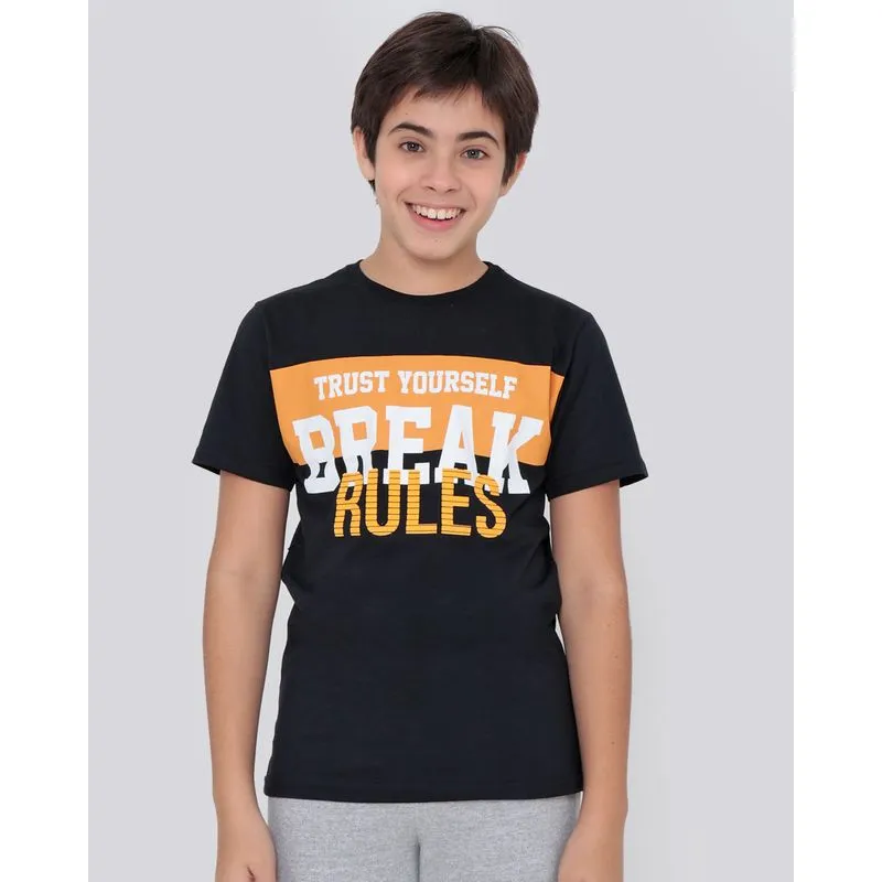 Camiseta Juvenil Manga Curta Estampada Sport Preta 12