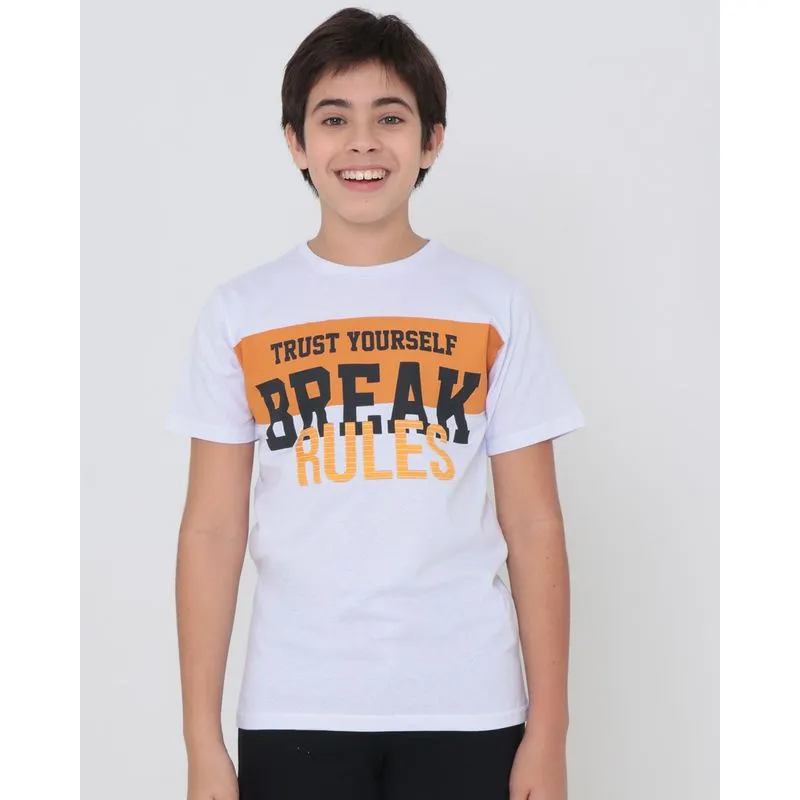 Camiseta Juvenil Manga Curta Estampada Sport Branca 16