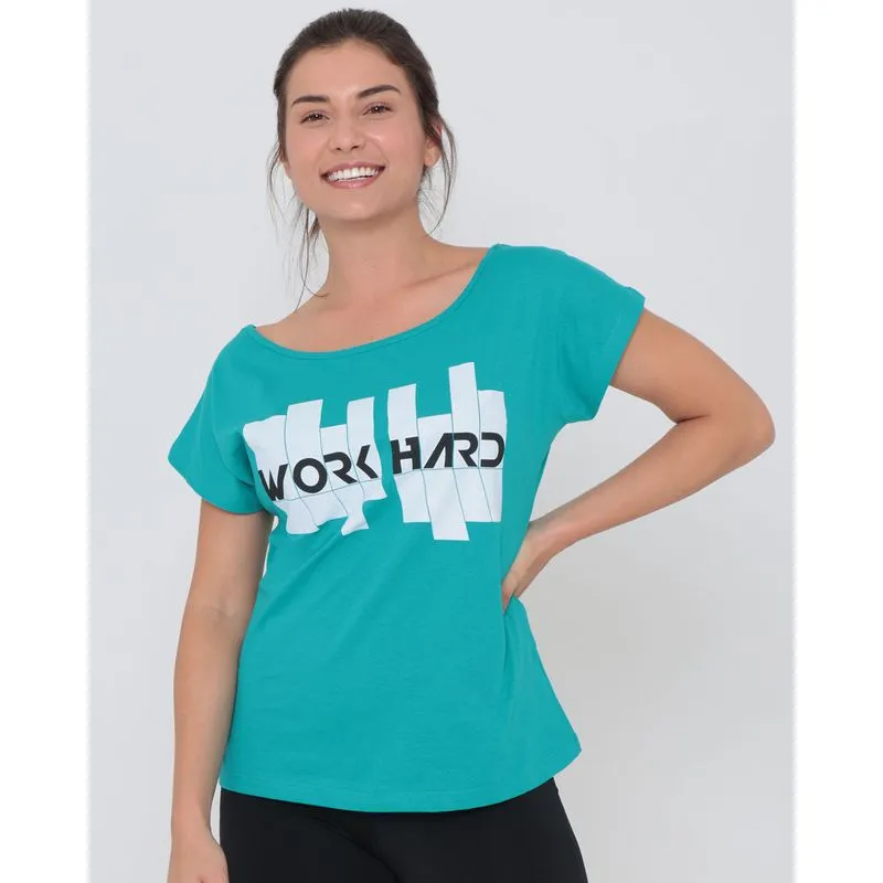 Blusa Fitness Manga Curta Work Hard Azul P