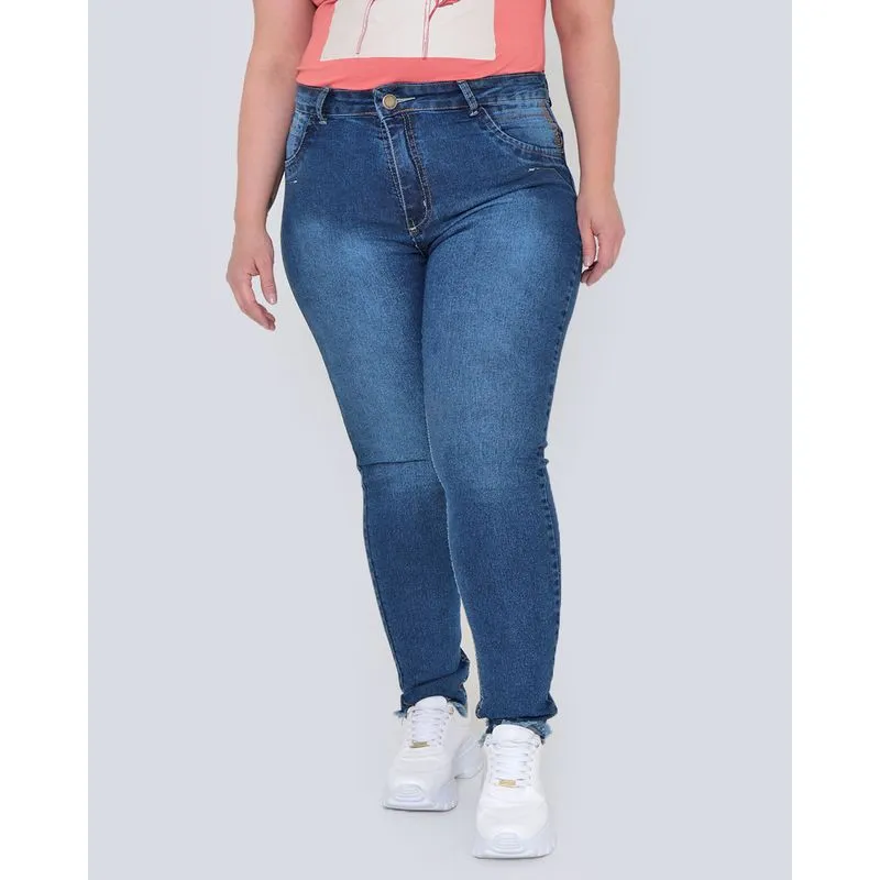 Calça Jeans Feminina Plus Size Skinny Azul 46