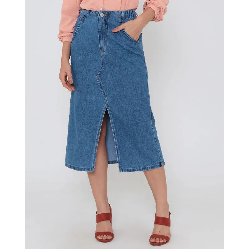 Saia Jeans Midi Azul Claro 48