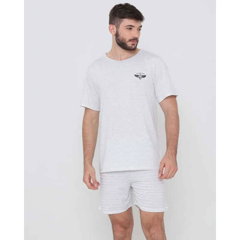 Pijama Masculino Curto Estampa Listrada Cinza Claro M