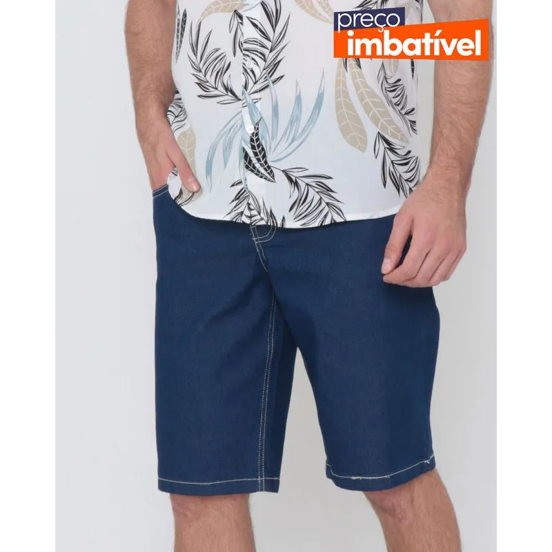 Bermuda Jeans Masculina Básica Azul Escuro 44