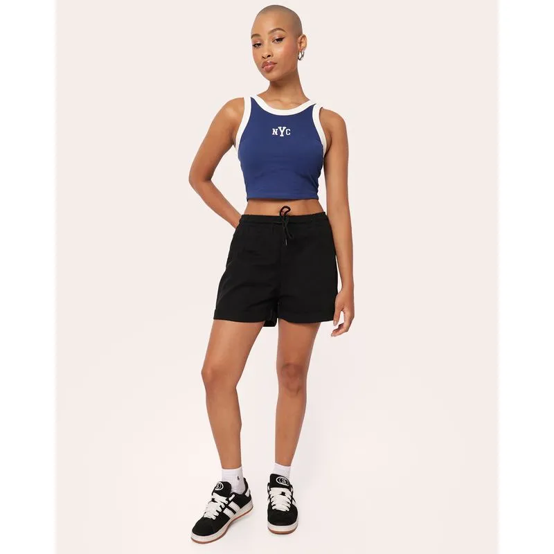 Short Sarja Feminino Algodão Barra Dobrada Preta 42