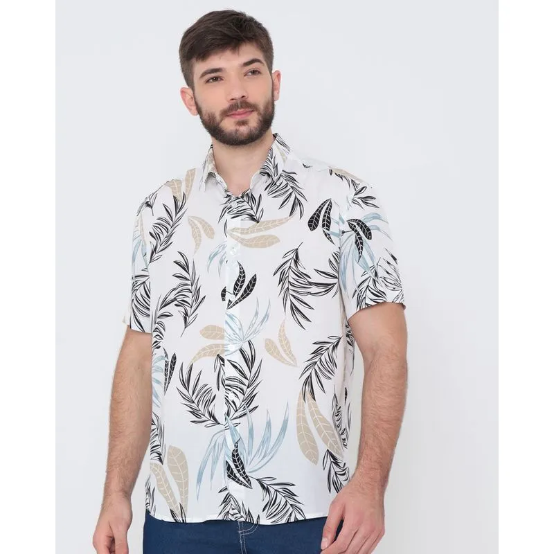 Camisa Masculina Estampa Folhas Branca M