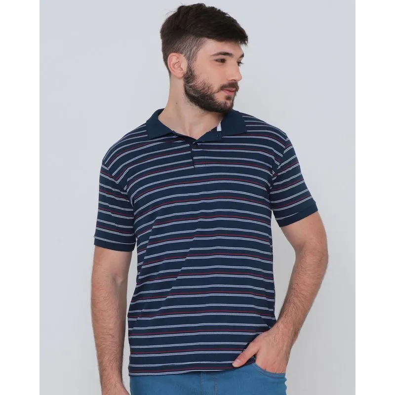 Polo Masculina Manga Curta Listrada Azul Marinho M