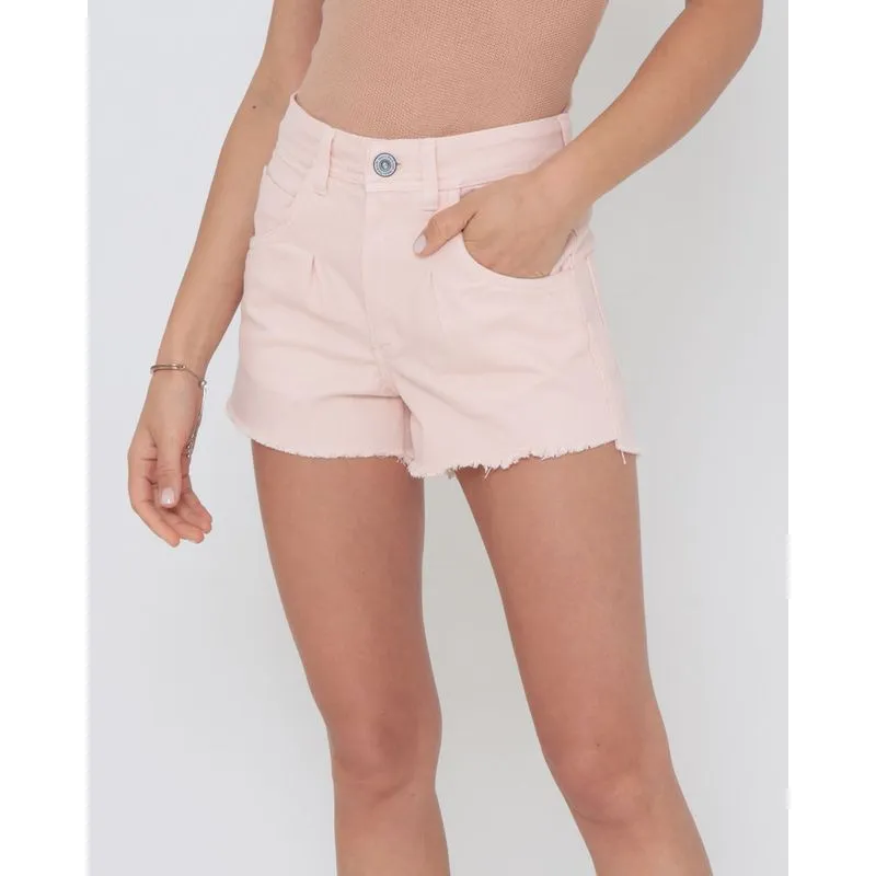Short Sarja Feminino Barra Desfiada Rosa Claro 46