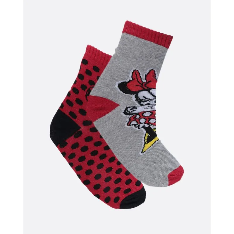 Kit 2 Pares de Meia Infantil Minnie Disney Vermelho e Cinza 30 A 33