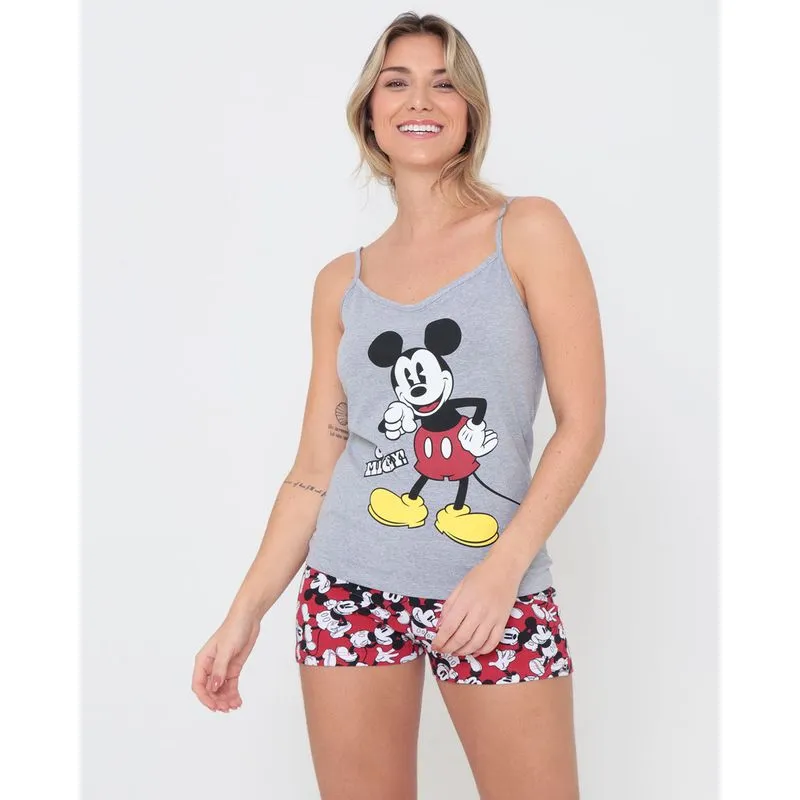 Pijama Feminino Curto Mickey Mouse Disney Cinza GG