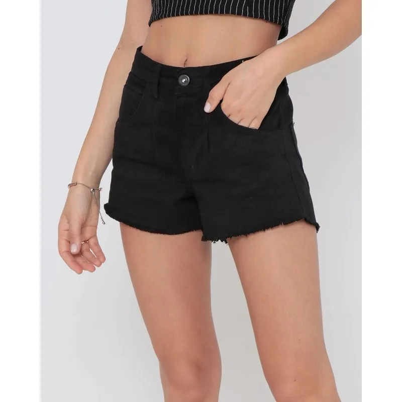Short Sarja Feminino Barra Desfiada Preto 44