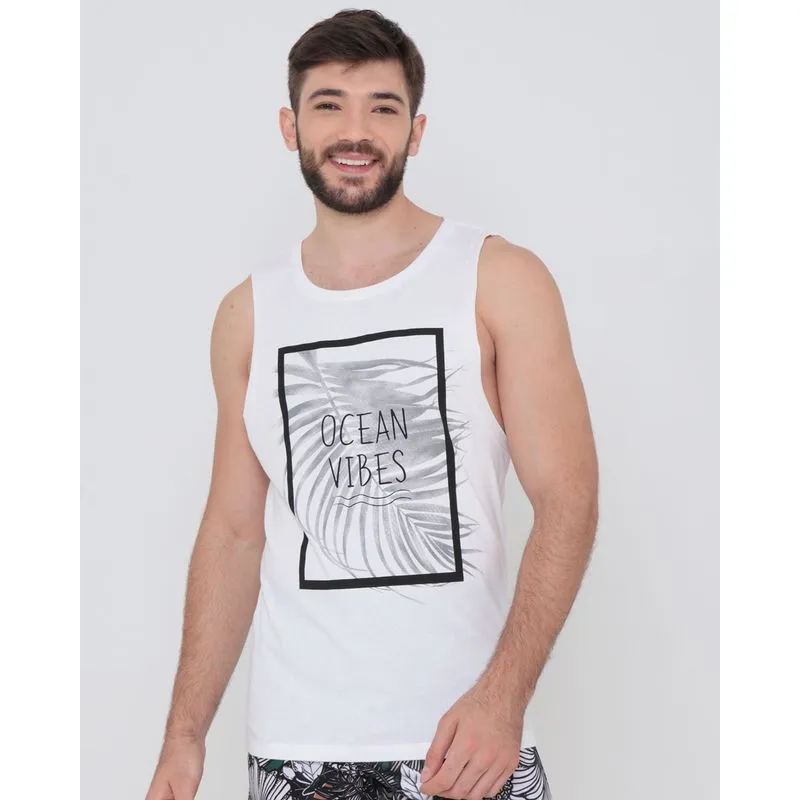 Regata Masculina Surf Estampa Ocean Vibes Branca P