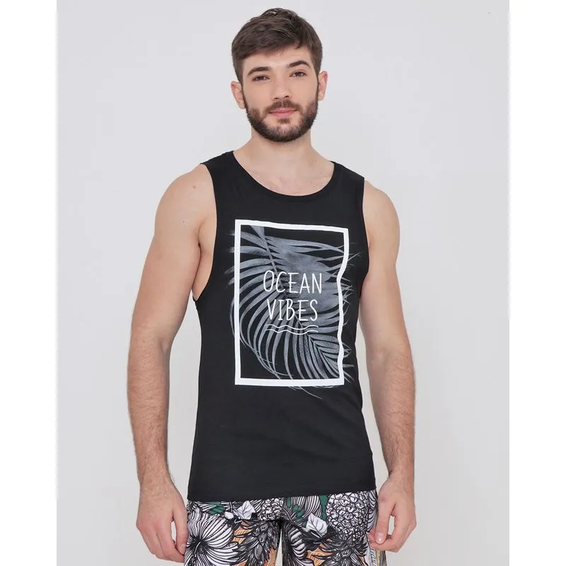 Regata Masculina Surf Estampa Ocean Vibes Preta G