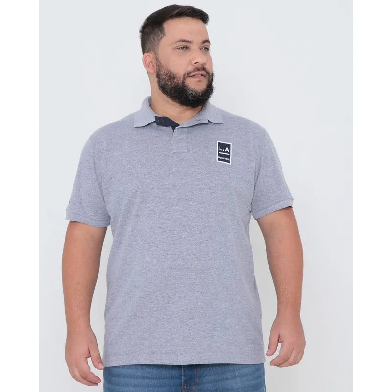 Polo Masculina Piquet Plus Size Estampa L.A. Mescla Cinza G2