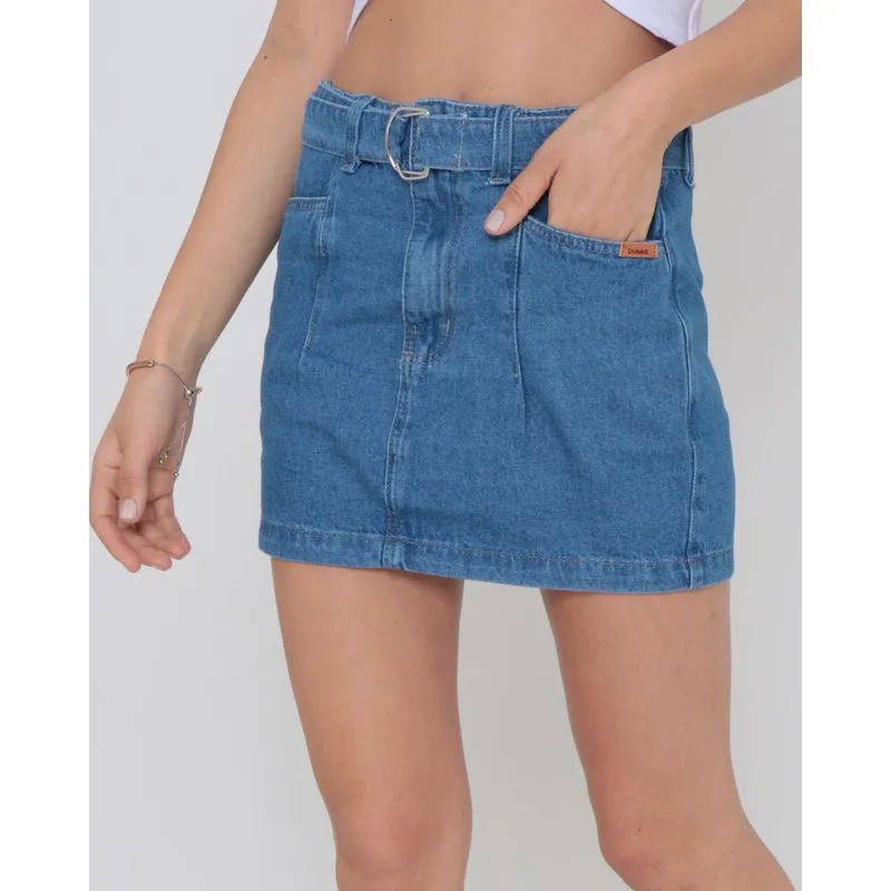 Saia Jeans Com Cinto Faixa Denim Azul 38