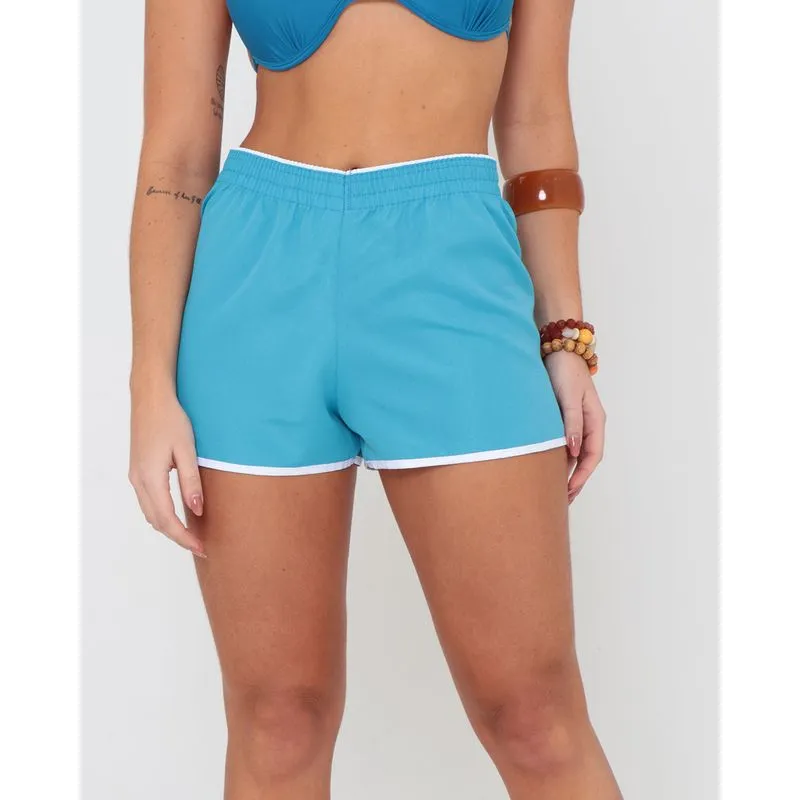 Short Feminino Praia Elástico Básico Azul GG
