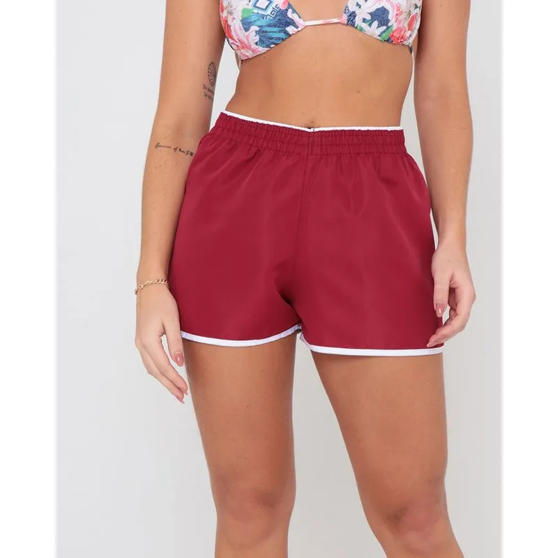 Short Feminino Praia Elástico Básico Vermelho Escuro GG