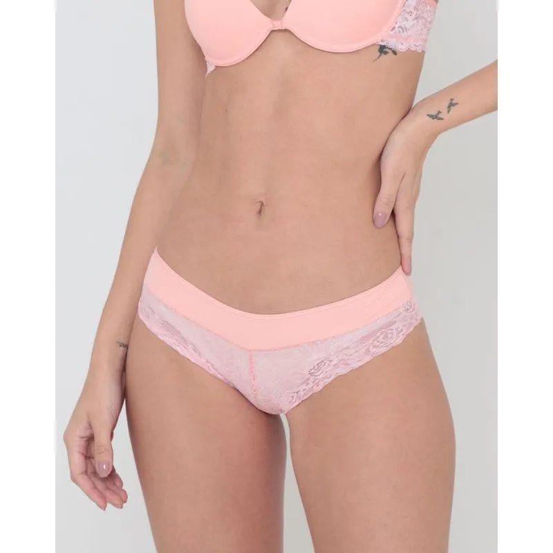 Calcinha Caleçon Avulsa Renda Floral Coral P