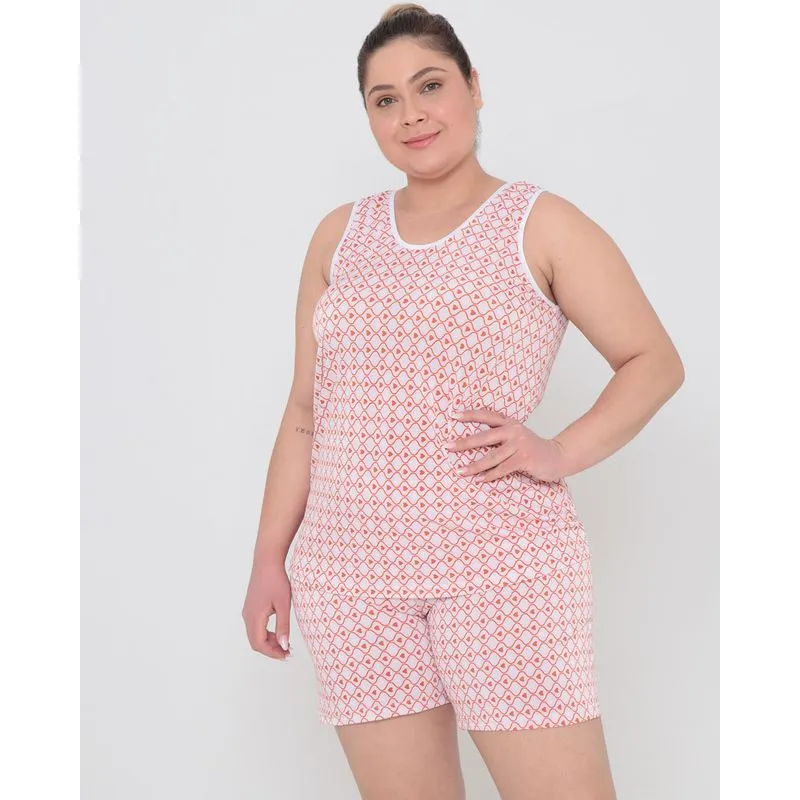 Pijama Plus Size Feminino Estampa Coração Bege G3