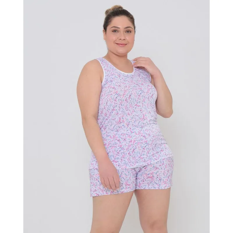 Pijama Plus Size Feminino Estampa Floral Branco G3